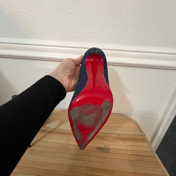 Christian Louboutin So Kate 120 Blue Denim Saba Gold Stiletto Heel Pump 41 - Picture 9 of 11